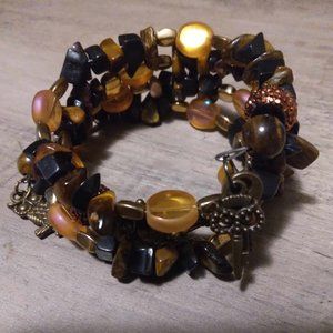 Tigers Eye N Black Jasper Wrap around Bracelet